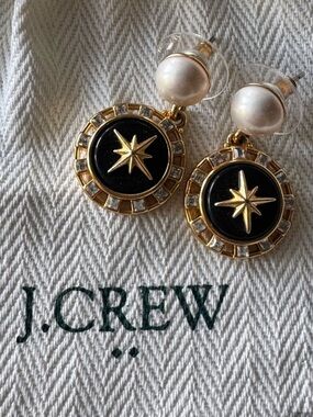 J. Crew Gold Star Black Drop Earrings with Pearl Studs Earrings